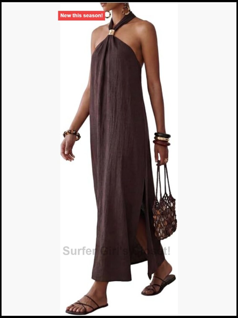 Women's Linen Halter Dress Sleeveless A-Line Maxi Flowy Summer Party